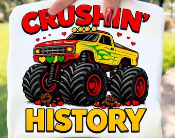Monster Truck z okazji Miesiąca Historii Afroamerykanów w PNG, projekt koszulki Afrocentric Empowerment, grafika z okazji dumy kulturowej, sublimacja BHM dla dzieci