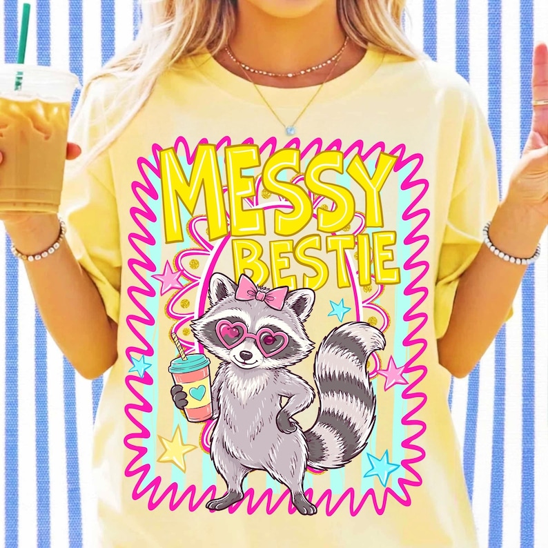 Preppy Coquette Raccoon Sublimation File Close-up
