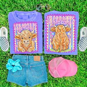 Highland Cow PNG Bundle Funny Cow Shirt Design Front and Back Matching I Will Never Be Over The Hill Girly Preppy Neon Sublimation Design image 9