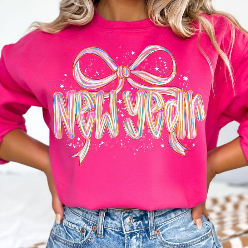 Image of New Year 2026 Splatter PNG, Coquette Bow New Year Design, Trendy NYE Sublimation, Happy New Year Eve 2026 Celebration PNG