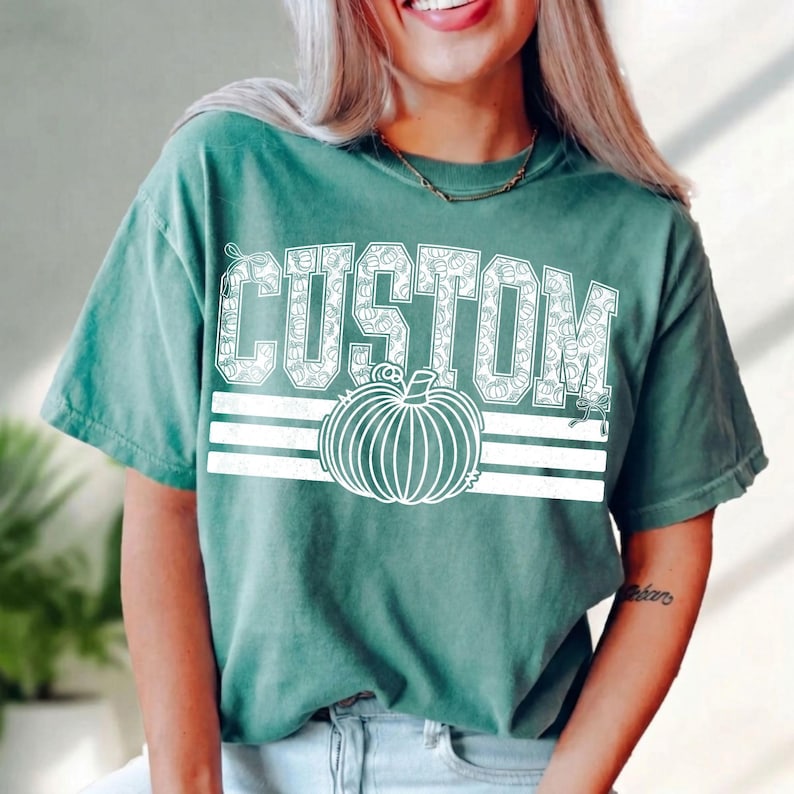 Image of Custom Fall Varsity PNG, Personalized Pumpkin Name PNG, Autumn Custom Word Design, Distressed Pumpkin Pattern Sublimation PNG