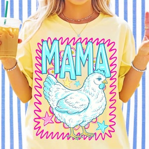 Mama Hen PNG Retro Farmhouse Chicken T-shirt Design, Vintage Chicken Mom Sublimation Graphic, Backyard Chicken Clipart, Homestead PNG T-shirt bild 1