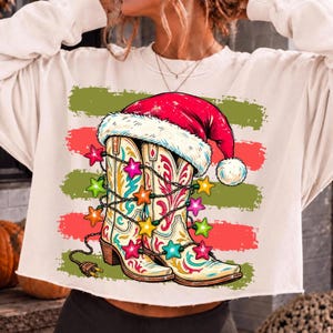Julcowboystövlar PNG, western semester sublimering, jultomtehatt cowgirl jul PNG, festlig digital nedladdning bild 5