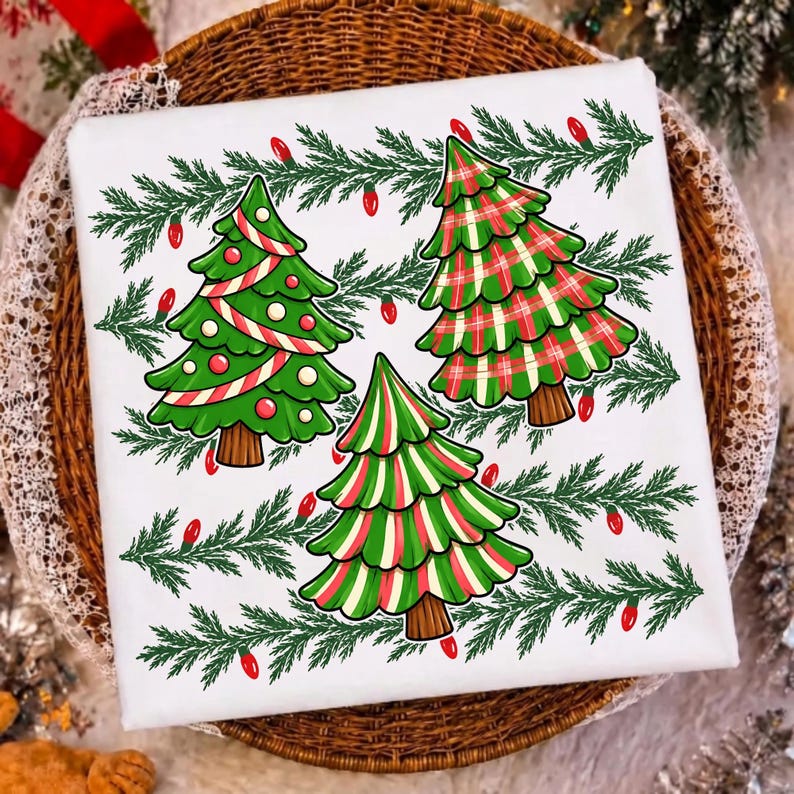 Retro Striped Christmas Tree Sublimation Design