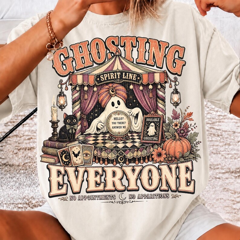 Retro Spooky Season Shirt Mockup featuring Ghosting Everyone Design