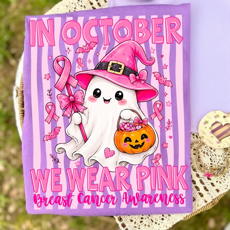 In October We Wear Pink Halloween Ghost Sublimation Design