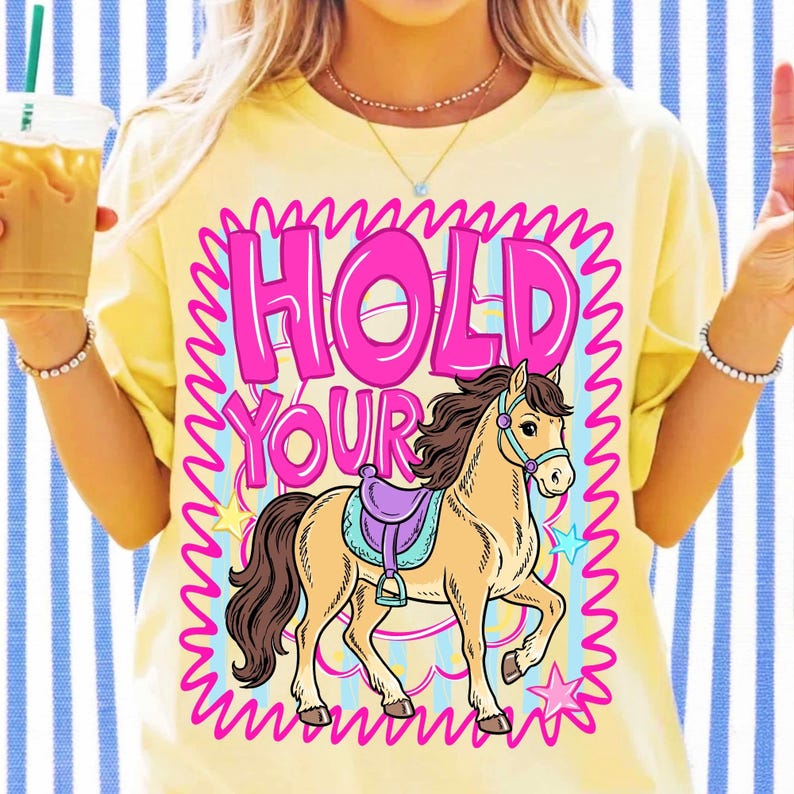 Image of Hold Your Horses PNG Later Gator Sublimation Design, Preppy Girly Rodeo PNG, Trendy Boutique T-Shirt Graphic, Coquette DTF Clipart