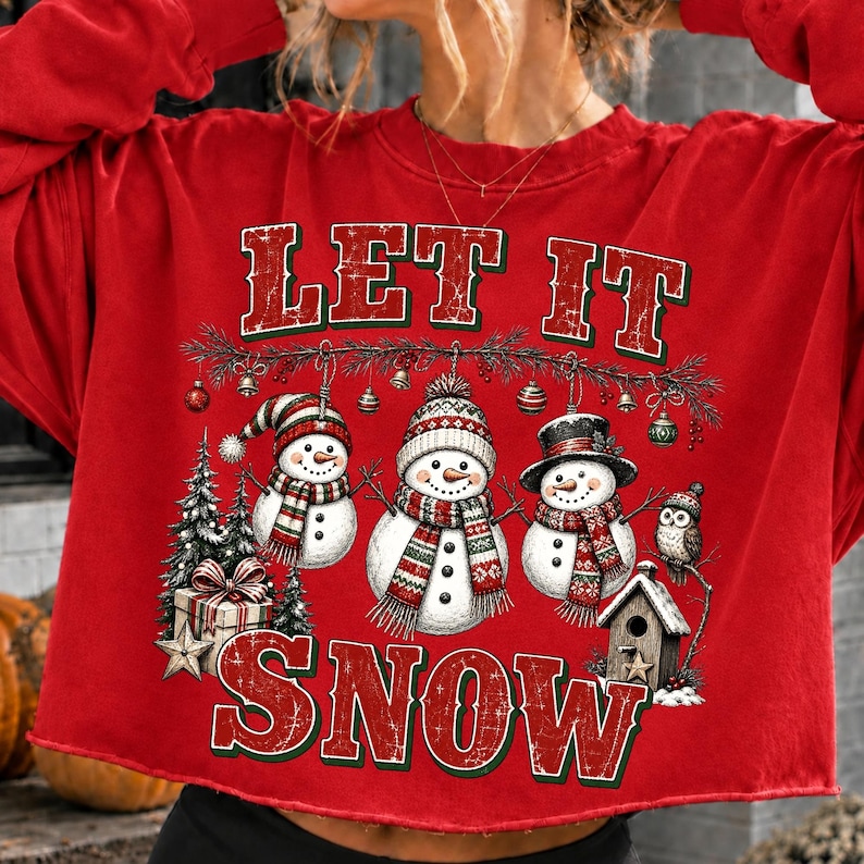 Image of Let It Snow PNG, Vintage Snowman Christmas Sublimation, Retro Winter Holiday Shirt Design, Cute Snowman Digital Download