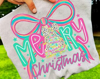 Coquette Christmas Tree PNG: Preppy Bow, Retro Dalmatian Dots, Glitter Brushstroke for Holiday Sublimation