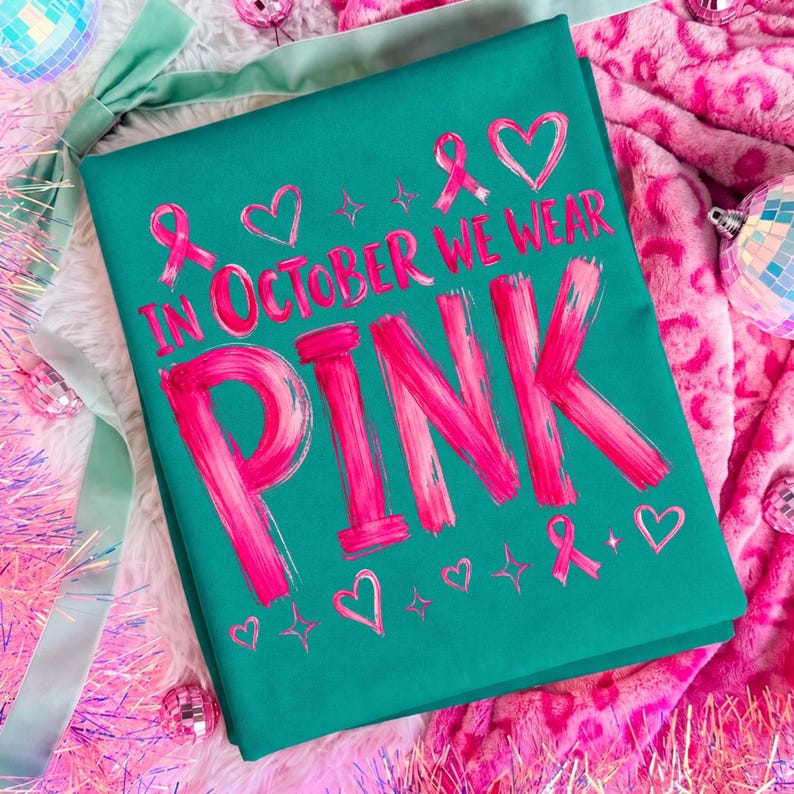 Image of In October We Wear Pink PNG, Breast Cancer Awareness Sublimation, Pink Ribbon October Shirt Design, Digital Download