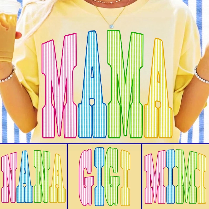 Image of Seersucker Grandma Mama PNG Bundle, Gigi Mimi Nana Sublimation Designs Set, Preppy Mom Shirt PNG Pack, Mothers Day Sublimation Collection