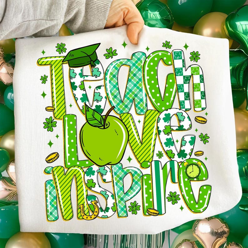Teach Love Inspire PNG St Patricks Day Teacher Pencil Bow Coquette ...