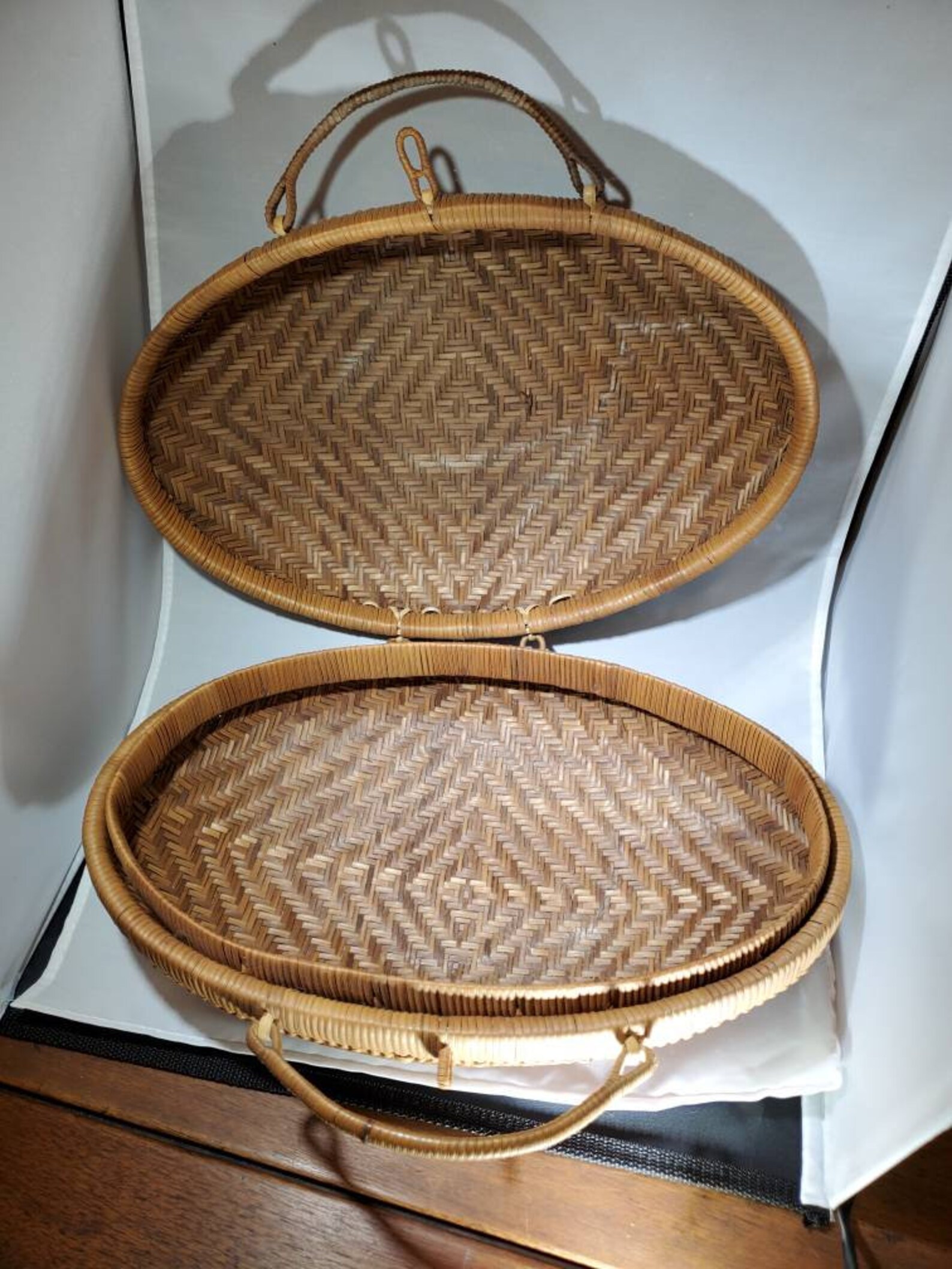 Vintage Basket Weave Clamshell Travel Sewing Basket Wooden Etsy