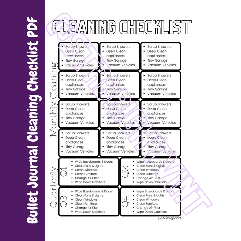 Bullet Journal Cleaning Checklist