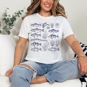 Vintage Fish Species Unisex Tee, Retro Style Aquatic Plants Tee, Science Engraving Shirt, Marine Life T-Shirt, Naturalist Gift, Ocean Lover