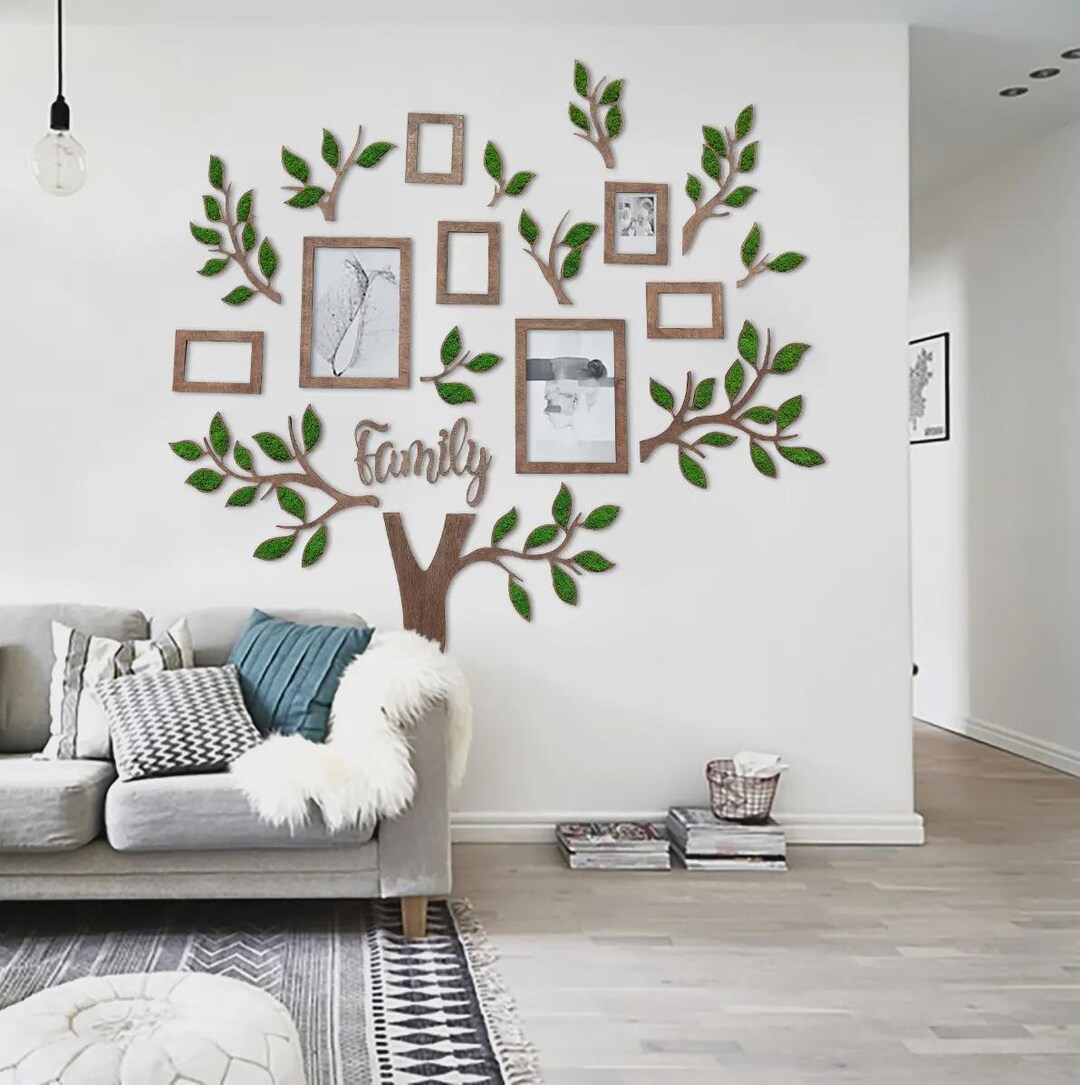 Family Tree Photo Frame Wall Decor With Moss | Wooden Family Picture ...