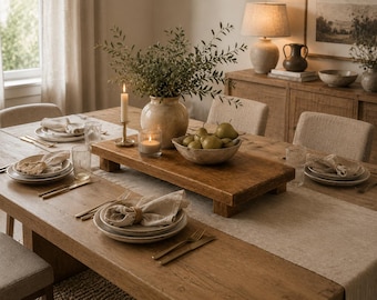 Handgemaakte rustieke houten tafelloper op maat, eikenhouten rustieke dikke witte tafelloper, Table de Ferme Bois, Tischläufer Holz, Legno Rustico EU