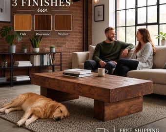 Handgemaakte massief houten salontafel. Modern, rustiek design voor de woonkamer. Kleur & maat aanpasbaar.