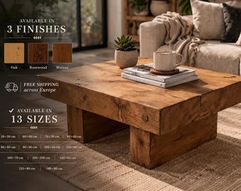 Handgemaakte massief houten salontafel. Modern, rustiek design voor de woonkamer. Kleur & maat aanpasbaar.