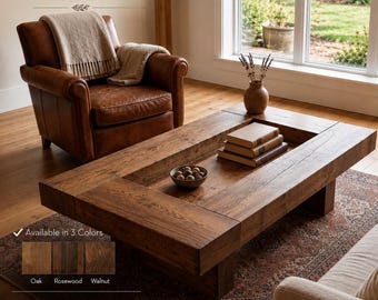 Handgefertigter Couchtisch aus Massivholz. Modernes, rustikales Design fürs Wohnzimmer. Farbe & Größe anpassbar.