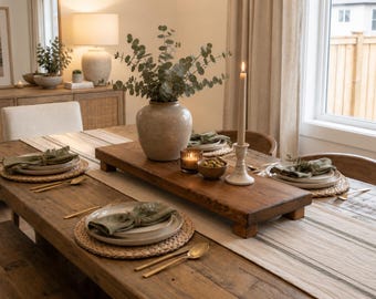 Camino de mesa rústico de madera hecho a mano, tamaño personalizado, decoración para mesa de comedor estilo granja, madera maciza, roble rústico con tinte blanco grueso, envío rápido a la UE.