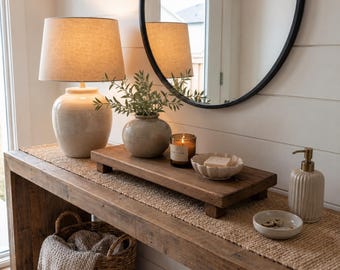 Handgemaakte rustieke houten tafelverhoger als tafeldecoratie, op maat gemaakt, landelijke eettafeldecoratie, eikenhout, rustiek, robuust, wit, Tischläufer Holz, EU