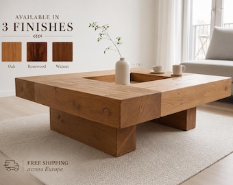Handgemaakte massief houten salontafel. Modern, rustiek design voor de woonkamer. Kleur & maat aanpasbaar.