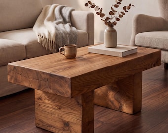 Handgemaakte massief houten salontafel. Modern, rustiek design voor de woonkamer. Kleur & maat aanpasbaar.