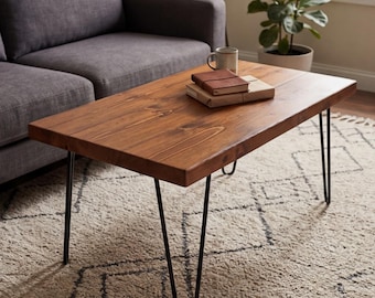 Handgemaakte massief houten salontafel. Modern, rustiek design voor de woonkamer. Kleur & maat aanpasbaar.