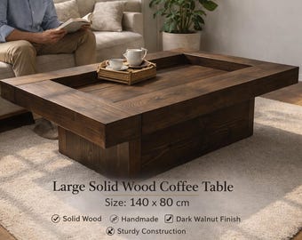 Handgemaakte massief houten salontafel. Modern, rustiek design voor de woonkamer. Kleur & maat aanpasbaar.