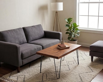 Handgemaakte massief houten salontafel. Modern, rustiek design voor de woonkamer. Kleur & maat aanpasbaar.