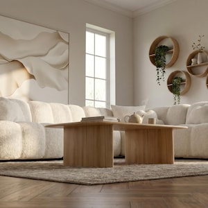 Gebogen bouclé sofa | Crème teddy-wolkenbank, modern woonkamermeubilair afbeelding 4