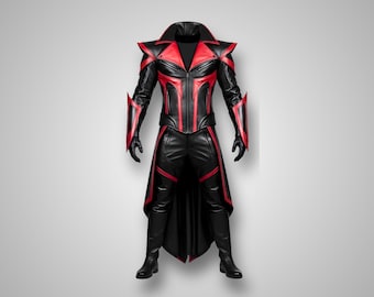 Disfraz de cosplay de cuero hecho a mano: abrigo gótico steampunk negro y rojo