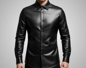 Handmade Black Cowskin Leather Shirt - Gothic Biker Style