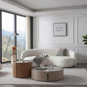 Curved Bouclé Sofa, Ivory Cloud Couch, Modern Crescent Sofa, Living Room Seating