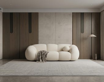 Moderne bouclé-bubbelbank, luxe gebogen wolkbank, moderne bank, woonkamermeubels