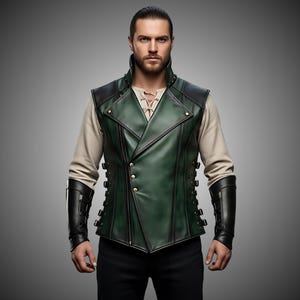 Renaissance Lederweste: Grün & Schwarz Mittelalter Cosplay Doublet