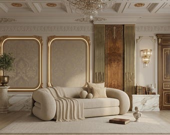 Luxury Curved Bouclé Sofa | Modern Art Deco Couch | Cream Statement Sofa | Living Room Furniture