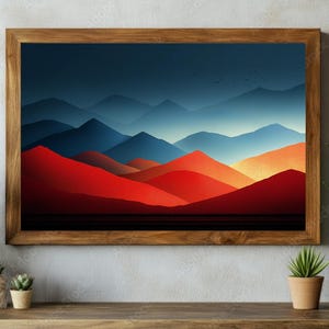 Sunset Gradient Hikada Mountain Landscape Digital Wall Art Print Modern Nature Poster Printable Mountain Decor