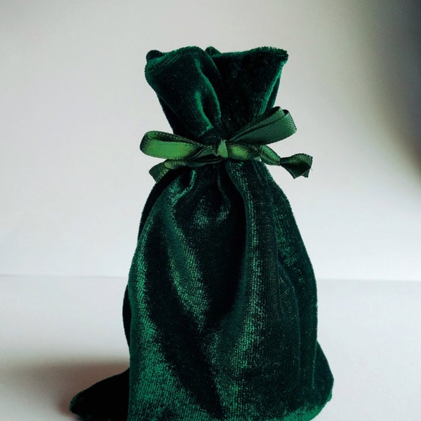 Velvet Drawstring Bag Forest Green 4x6, 6x9, or 3x4 in., thick plush velvet storage pouch rosary jewelry dice gift wedding party favor bag