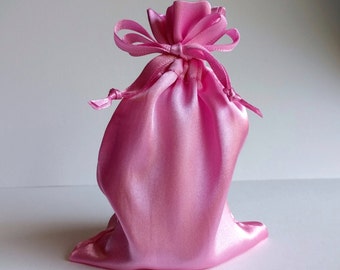 Satin Drawstring Bag Pink Rose, 3x2.75, 4x4.5, or 5x6 in., jewelry rosary storage pouch gift wedding party favor shower bag bubblegum pink