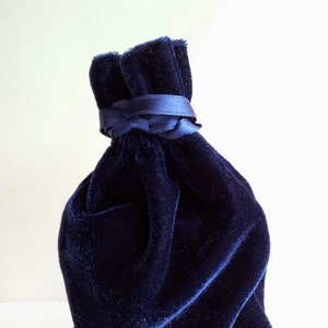 Velvet Drawstring Bag, 4x6, 6x9, 8x13 or 3x4 in, Midnight Blue thick plush velvet storage pouch rosary jewelry dice party favor gift bag