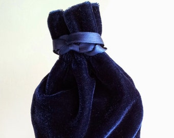 Velvet Drawstring Bag, 4x6, 6x9, 8x13 or 3x4 in, Midnight Blue thick plush velvet storage pouch rosary jewelry dice party favor gift bag