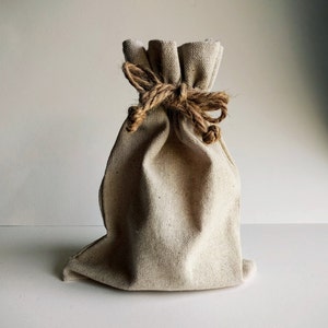 Natural Linen Drawstring Bag with Hemp Pull Cords, 3x3.5, 4x4.5, 5x5.5, 6x8, 6x11, 8x8, 10x9, or 12x11 in. storage pouch gift wedding craft