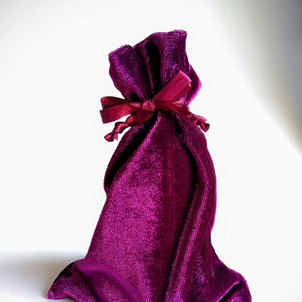 Velvet Drawstring Bag, 3x4, 4x6, or 9x6 in., Red-Violet Magenta Purple thick plush velvet storage pouch rosary jewelry dice gift party favor