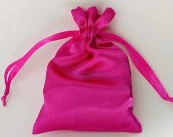 Satin Drawstring Bag, Dark Rose Pink Fuchsia, 3x4, 4x6, 5x8, 6x9 in, jewelry rosary protective storage pouch gift wedding favor party bag