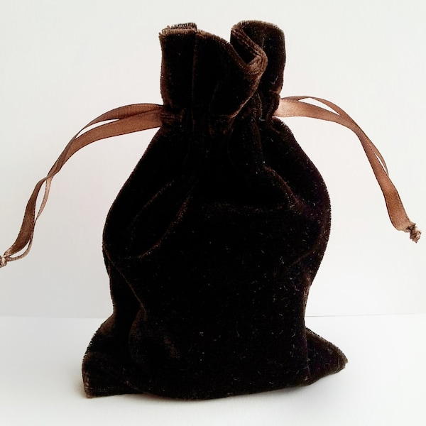 Velvet Drawstring Bag, 3x4, 4x6 in, or 6x9 in, Dark Chocolate Brown thick plush velvet storage pouch rosary jewelry dice party favor gift