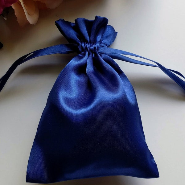 Satin Drawstring Bag Deep Royal Blue Blueberry, 3x2.75, 4x4.5, 5x6 inches, jewelry storage gift wedding favor bag protective pouch rosary