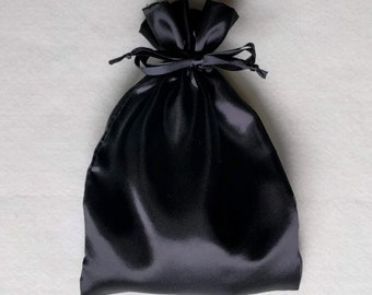 Satin Drawstring Bag Soft Black, 2x1.5, 3x2.75, 4x4.5, 5x6, 6x7, 6x12, 8x11, 12x12.75 in, jewelry storage pouch gift bag wedding favor wine