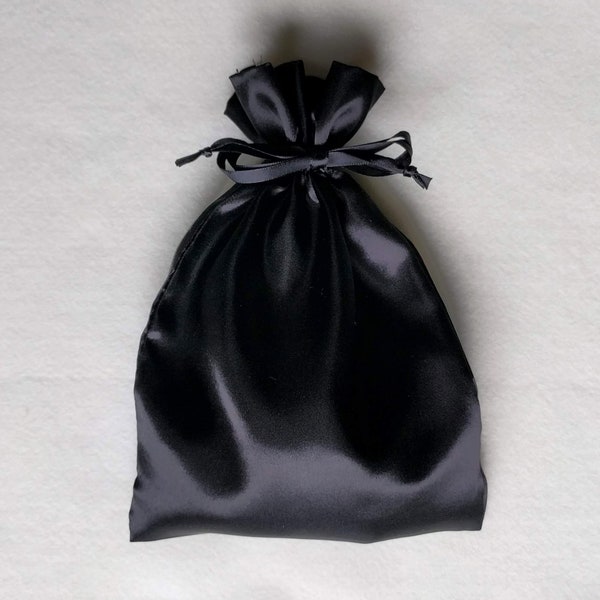 Satin Drawstring Bag Soft Black, 2x1.5, 3x2.75, 4x4.5, 5x6, 6x7, 6x12, 8x11, 12x12.75 in, jewelry storage pouch gift bag wedding favor wine